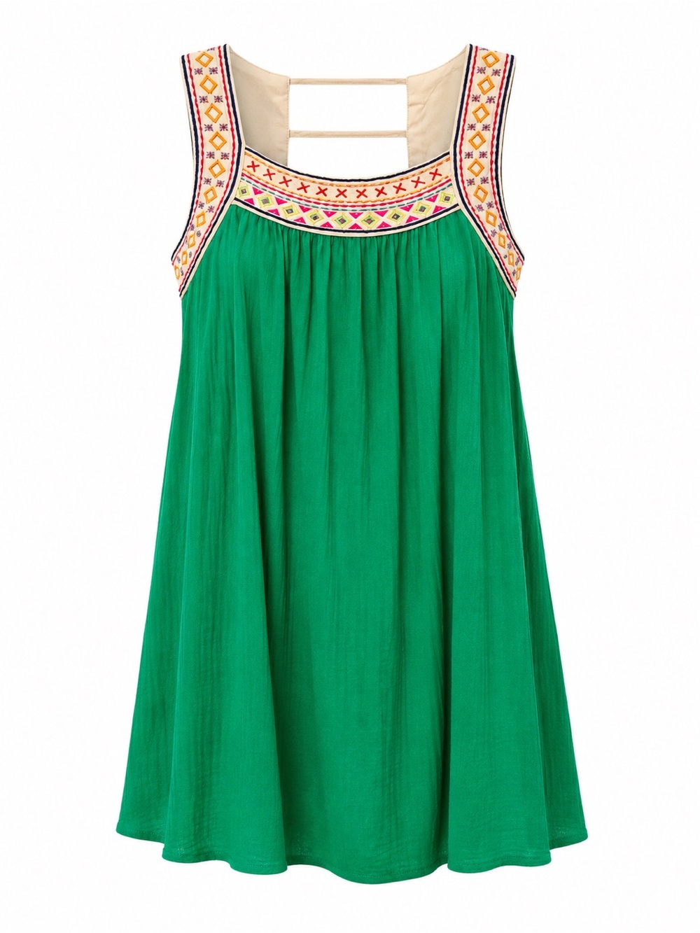 The Impeccable Pig Embroidered Green Shift Dress Boho Size Small